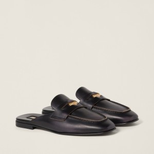 Miu Miu Bleached Leather Loafers Black