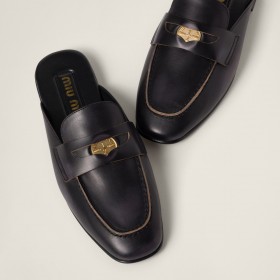 Miu Miu Bleached Leather Loafers Black