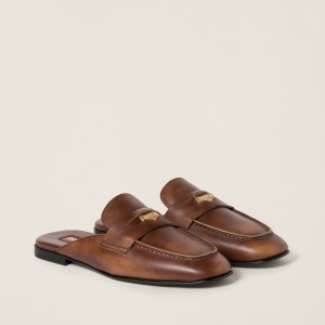 Miu Miu Bleached Leather Loafers Sienna