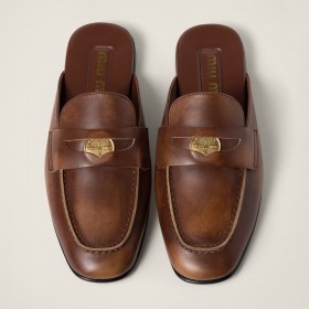 Miu Miu Bleached Leather Loafers Sienna