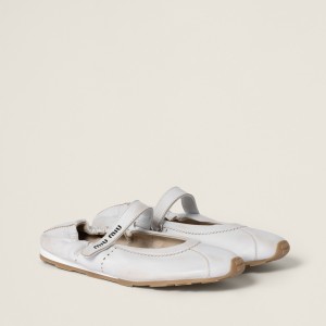 Miu Miu Bleached Nappa Leather Ballerinas White