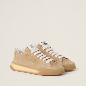 Miu Miu Bleached Suede Sneakers Ecru
