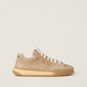 Miu Miu Bleached Suede Sneakers Ecru