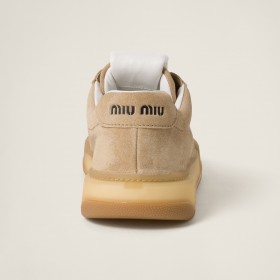 Miu Miu Bleached Suede Sneakers Ecru