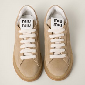 Miu Miu Bleached Suede Sneakers Ecru