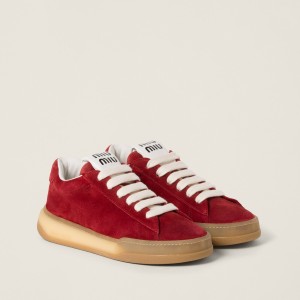 Miu Miu Bleached Suede Sneakers Scarlet