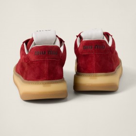 Miu Miu Bleached Suede Sneakers Scarlet