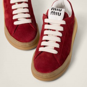 Miu Miu Bleached Suede Sneakers Scarlet