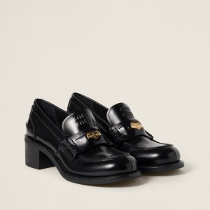Miu Miu Brushed Leather Loafers Black