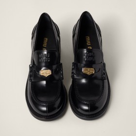 Miu Miu Brushed Leather Loafers Black