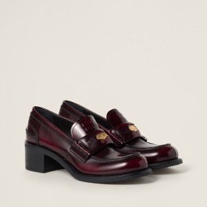 Miu Miu Brushed Leather Loafers Crimson