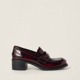 Miu Miu Brushed Leather Loafers Crimson