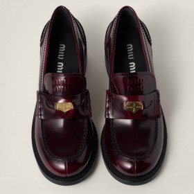 Miu Miu Brushed Leather Loafers Crimson