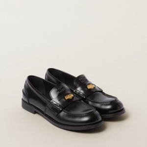 Miu Miu Brushed Leather Penny Loafers Black