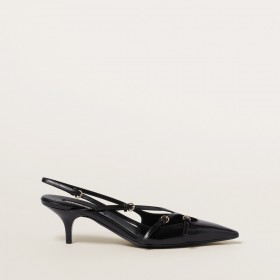 Miu Miu Brushed Leather Slingbacks With Buckles Black