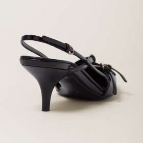 Miu Miu Brushed Leather Slingbacks With Buckles Black
