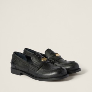 Miu Miu Calfskin Penny Loafers Black