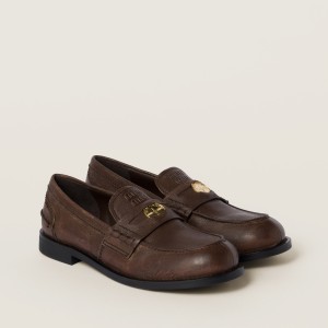 Miu Miu Calfskin Penny Loafers Cocoa Brown