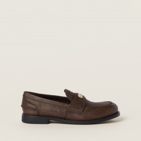 Miu Miu Calfskin Penny Loafers Cocoa Brown