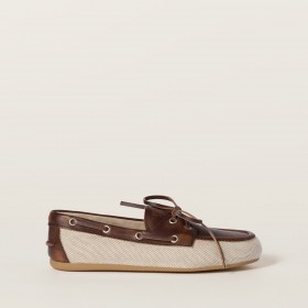 Miu Miu Canvas And Bleached Leather Boat Shoes Beige Brown