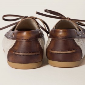 Miu Miu Canvas And Bleached Leather Boat Shoes Beige Brown