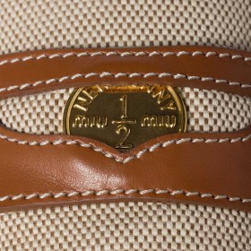 Miu Miu Canvas And Leather Mules Beige Brandy