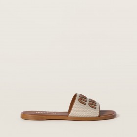 Miu Miu Canvas And Leather Slides Beige Brandy