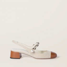 Miu Miu Canvas And Leather Slingback Pumps Beige Brandy