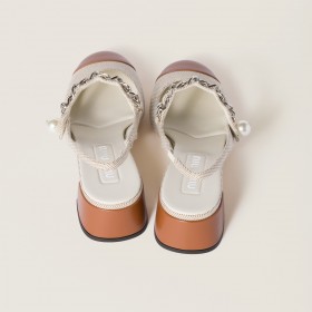 Miu Miu Canvas And Leather Slingback Pumps Beige Brandy