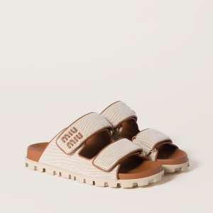 Miu Miu Canvas Slides Beige Brandy
