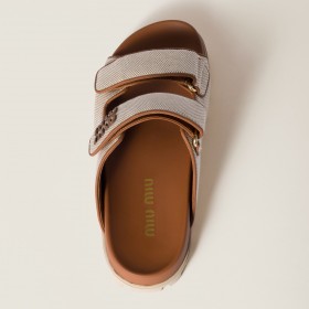 Miu Miu Canvas Slides Beige Brandy