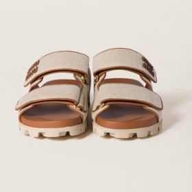 Miu Miu Canvas Slides Beige Brandy