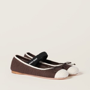 Miu Miu Crochet Knit Ballerinas Cocoa Ivory