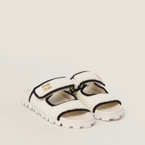 Miu Miu Crochet Knit Slides Ivory Black
