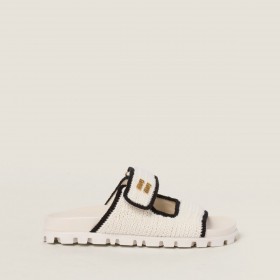 Miu Miu Crochet Knit Slides Ivory Black