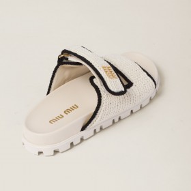 Miu Miu Crochet Knit Slides Ivory Black