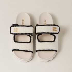 Miu Miu Crochet Knit Slides Ivory Black