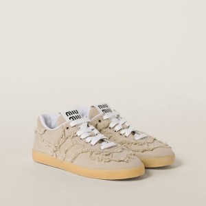 Miu Miu Denim Sneakers Colonial Beige