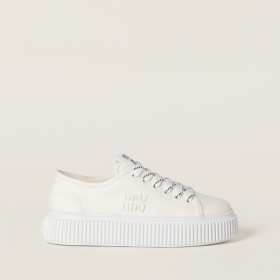 Miu Miu Denim Sneakers With Logo Ivory