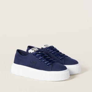 Miu Miu Denim Sneakers With Logo Royal Blue