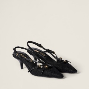 Miu Miu Fabric Slingbacks With Straps Black