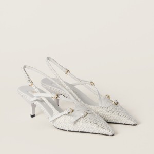 Miu Miu Fabric Slingbacks With Straps White