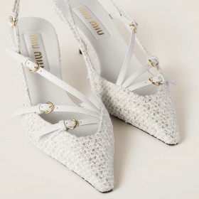 Miu Miu Fabric Slingbacks With Straps White