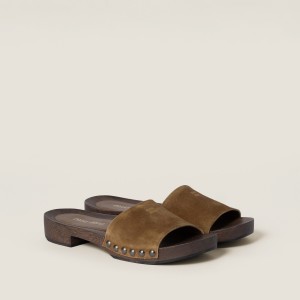 Miu Miu Faded Suede Clogs Cinnamon
