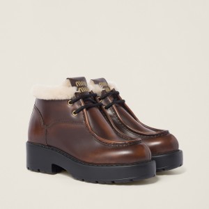 Miu Miu Fume Leather Booties Sienna