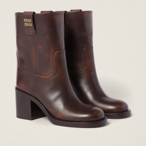 Miu Miu Fume Leather Booties Sienna 5U966D