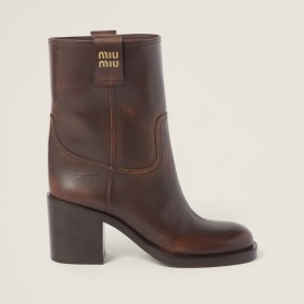 Miu Miu Fume Leather Booties Sienna 5U966D