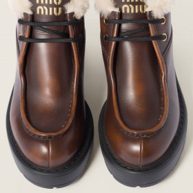 Miu Miu Fume Leather Booties Sienna