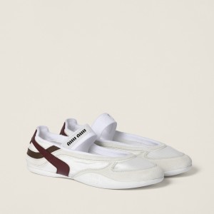 Miu Miu Gymnasium Technical Fabric And Suede Ballerinas White Burgundy