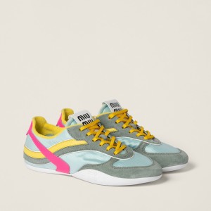 Miu Miu Gymnasium Technical Fabric And Suede Sneakers Anise Fuchsia